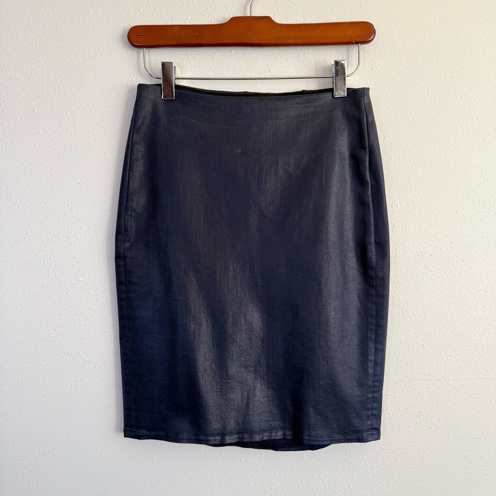 L’AGENCE Brandy Coated Pencil Skirt Small Navy High Rise Stretch